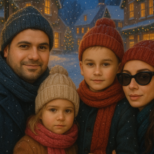 Snowy Night Scene AI portrait style